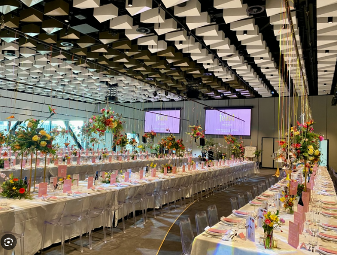 Corporate event space set up for a function