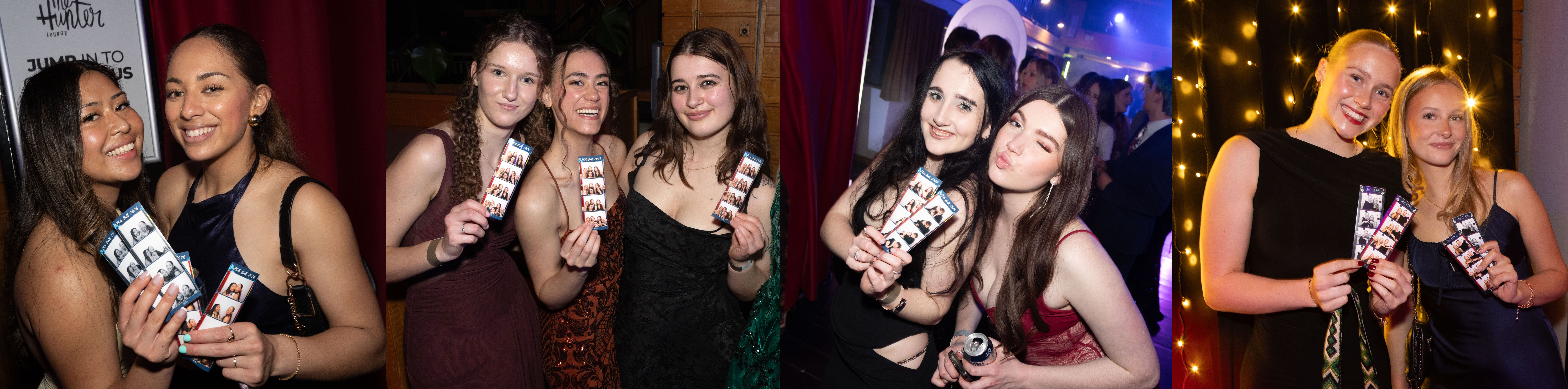 Guests at four different venues holding their photo strips