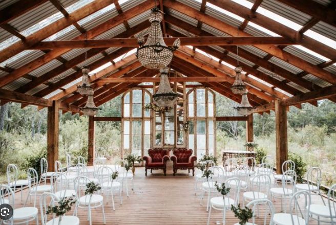 Wedding ceremony venue set up for guests